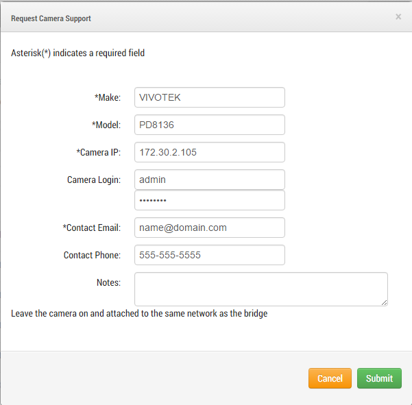 Eagle Eye Networks Camera Support Request Form