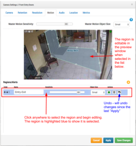 This is an example of a region selected for editing. The Entry-Exit region shows an alert and undo icon.