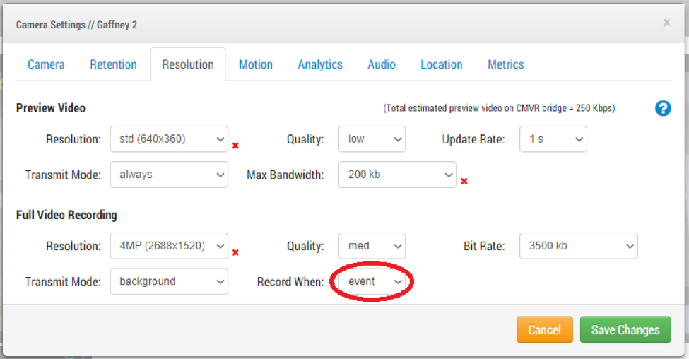 Camera Settings / Resolution