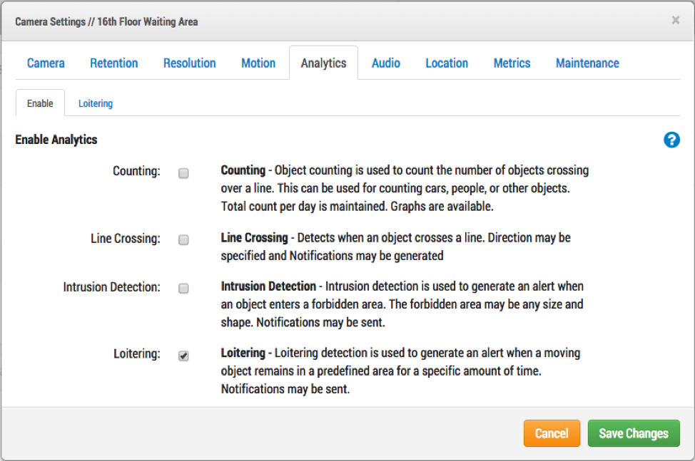 Camera Settings - Analytics - Enable Analytics