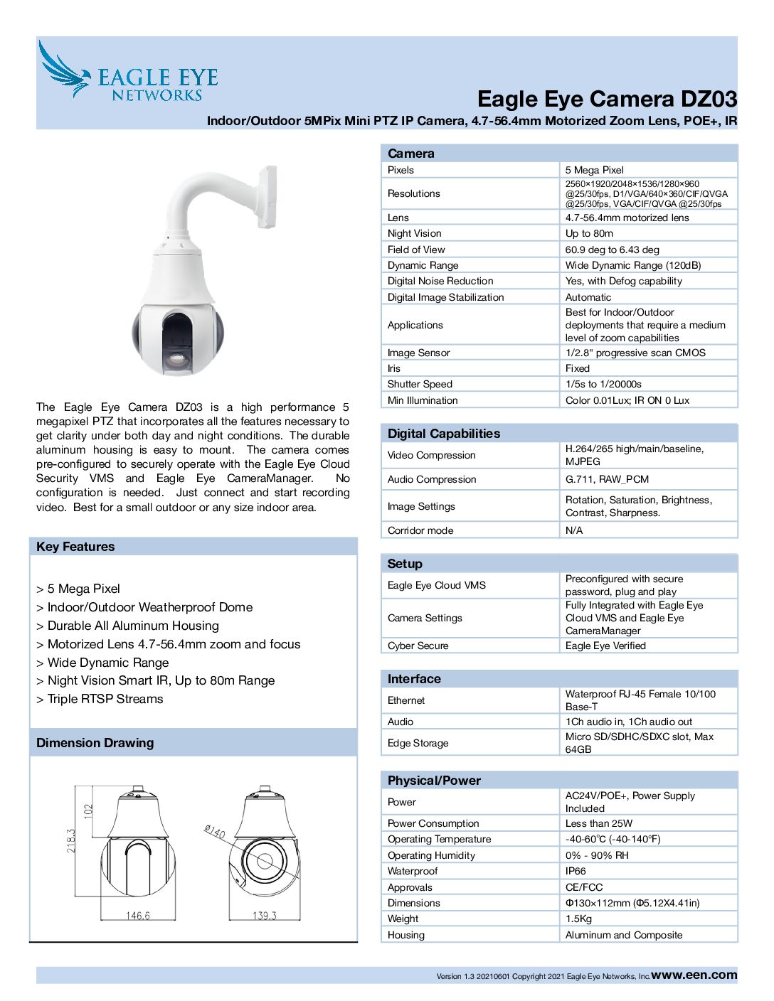 Eagle Eye Camera DZ03 Datasheet 20210610 Eagle Eye Networks