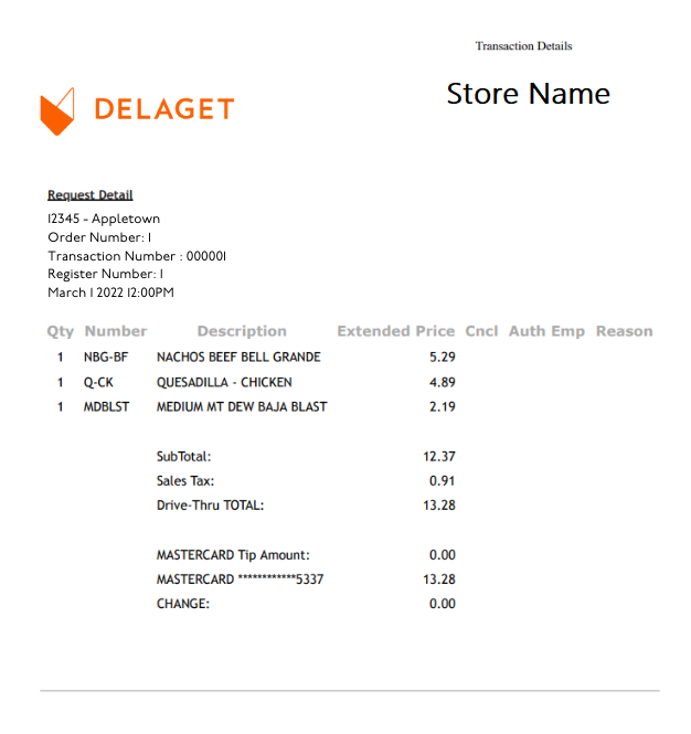 Delaget Receipt - Delaget