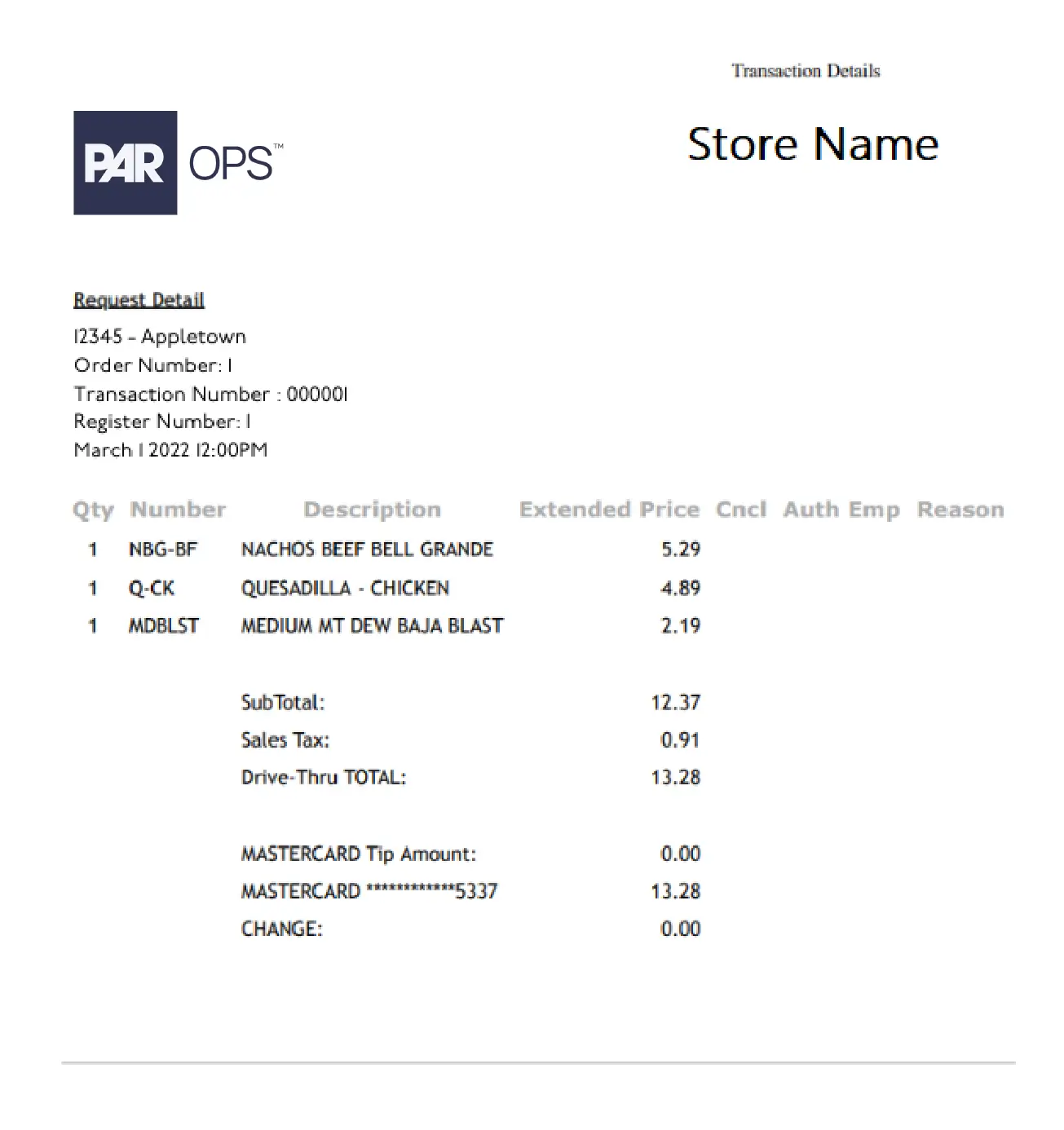 PAR PAR OPS ReceiptView - PAR