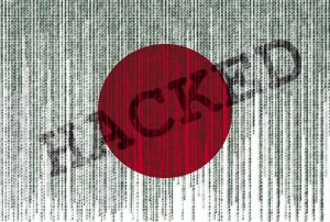 Data Hacked Japan flag. Japan flag with binary code.